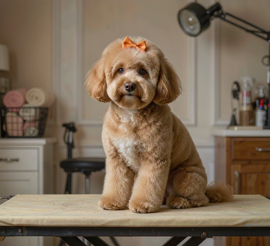 Golden doodle after teddy bear groom
